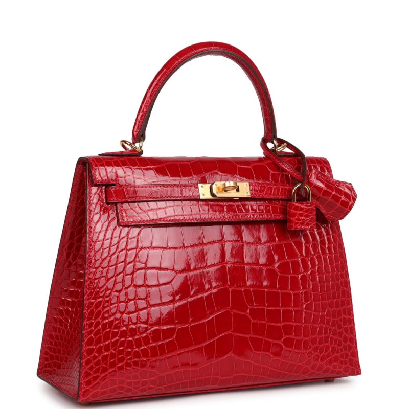 Hermes Kelly Sellier 25 Braise Shiny Alligator Mississippiensis Gold Hardware - Image 2