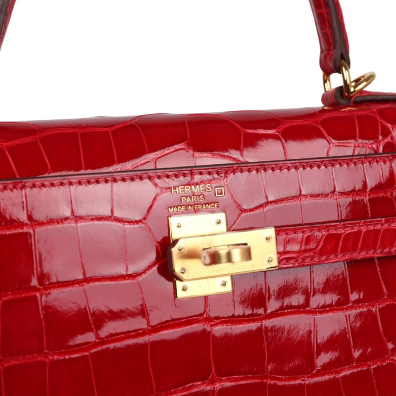 Hermes Kelly Sellier 25 Braise Shiny Alligator Mississippiensis Gold Hardware - Image 6