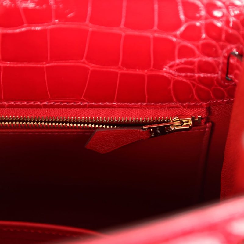 Hermes Kelly Sellier 25 Braise Shiny Alligator Mississippiensis Gold Hardware - Image 8