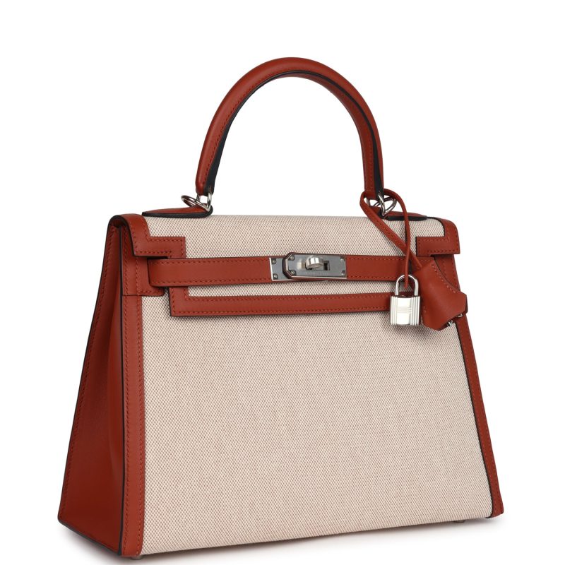 Hermes Kelly Sellier 28 Cuivre Swift and Ecru Toile H Palladium Hardware - Image 2