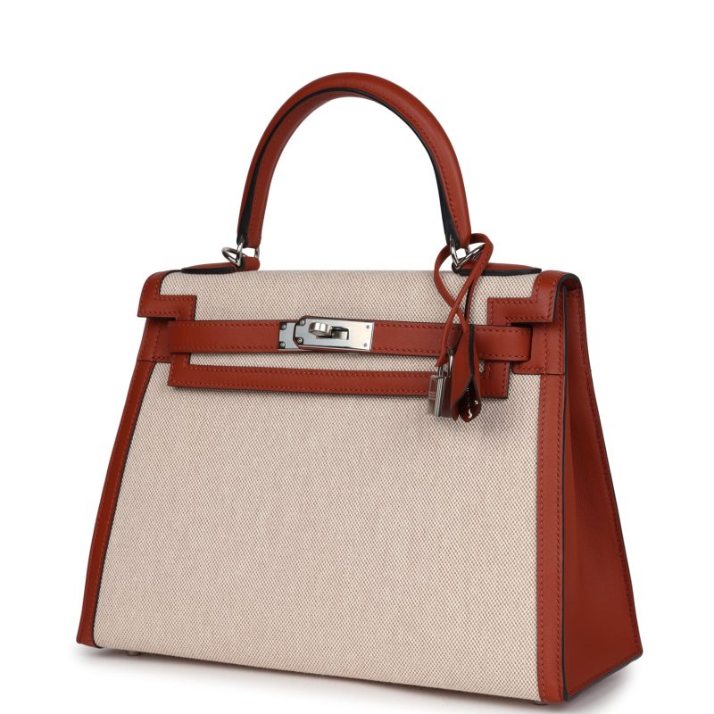 Hermes Kelly Sellier 28 Cuivre Swift and Ecru Toile H Palladium Hardware - Image 3