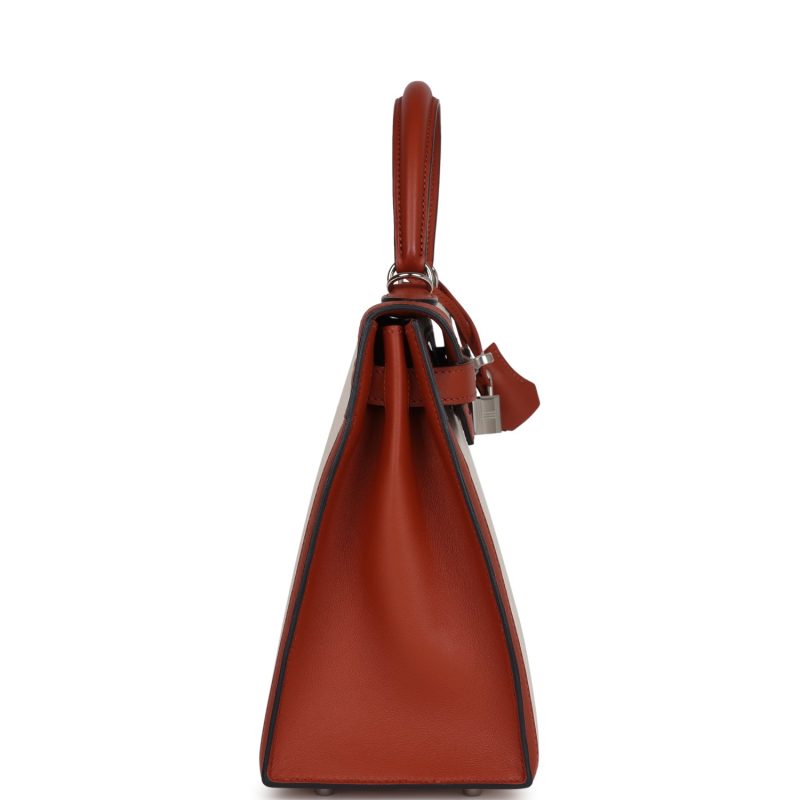 Hermes Kelly Sellier 28 Cuivre Swift and Ecru Toile H Palladium Hardware - Image 4