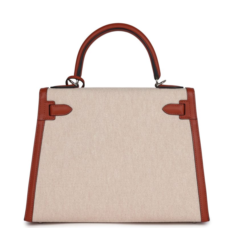 Hermes Kelly Sellier 28 Cuivre Swift and Ecru Toile H Palladium Hardware - Image 5