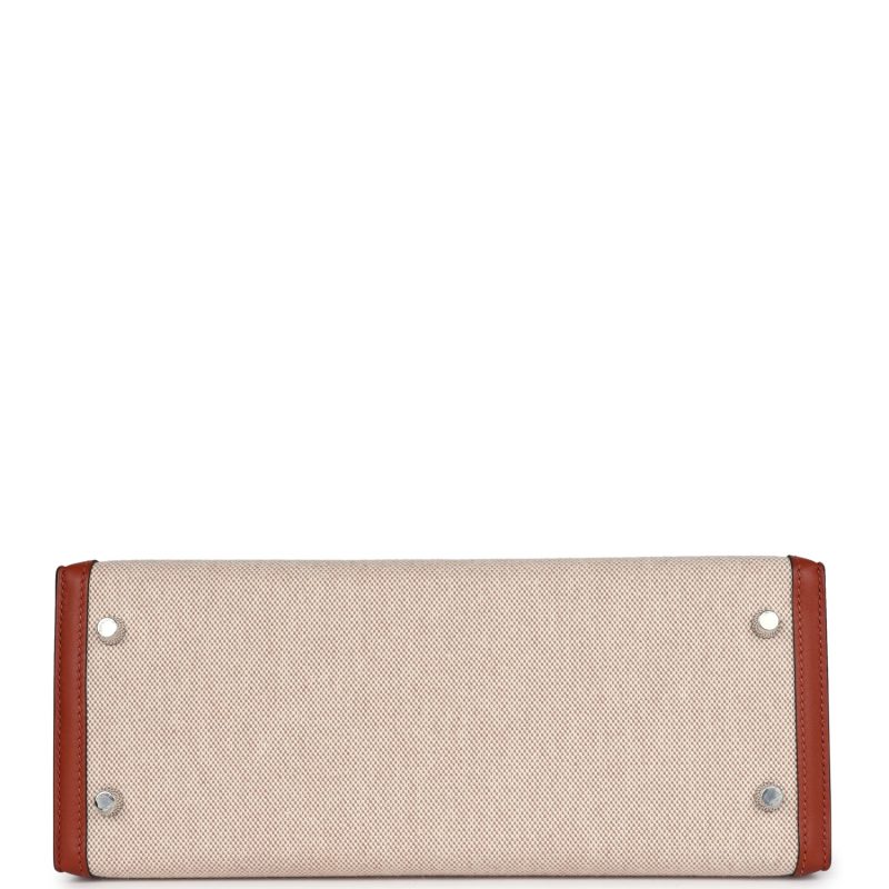 Hermes Kelly Sellier 28 Cuivre Swift and Ecru Toile H Palladium Hardware - Image 6