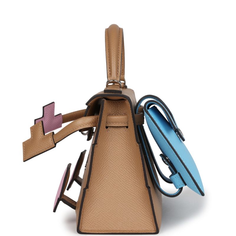 Hermes “Quelle Idolle” Picto Kelly Doll Chai/Mauve Sylvestre/Bleu Celeste/Terre Battue Epsom Palladium Hardware - Image 9