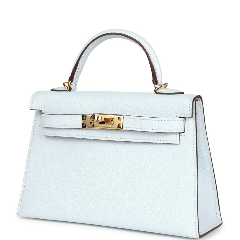 Hermes Kelly Sellier 20 Bleu Brume Chevre Gold Hardware - Image 3