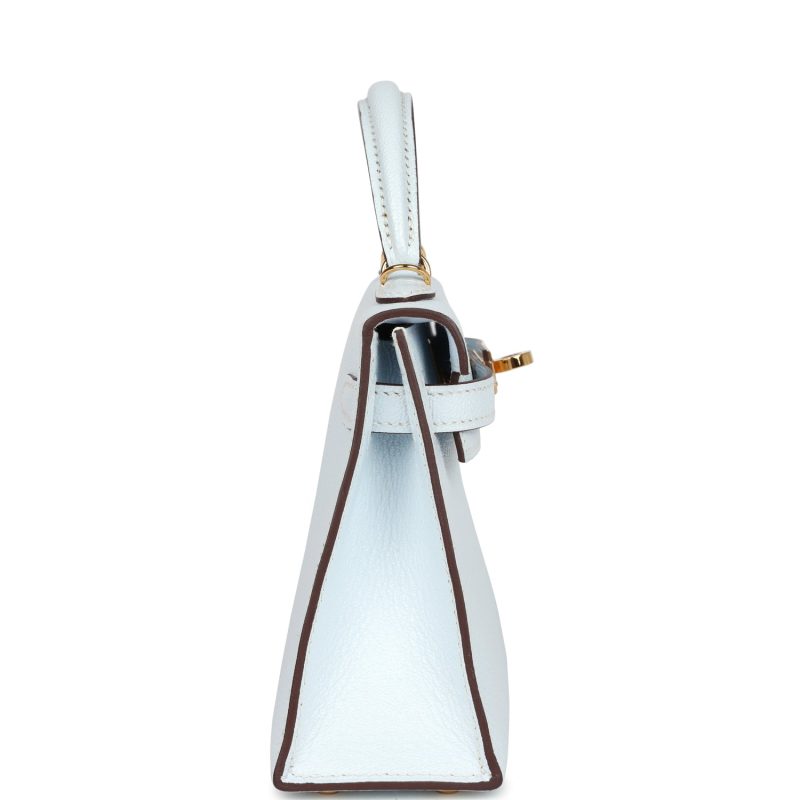 Hermes Kelly Sellier 20 Bleu Brume Chevre Gold Hardware - Image 4
