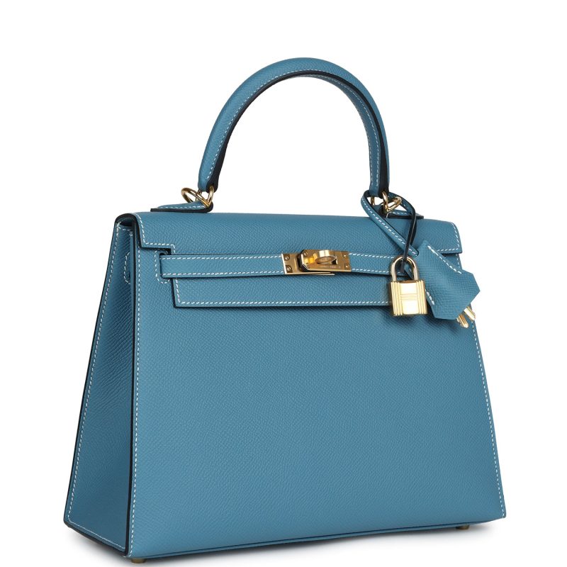 Hermes Kelly Sellier 25 Blue Jean Epsom Gold Hardware - Image 2