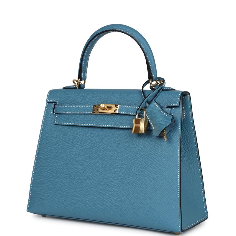 Hermes Kelly Sellier 25 Blue Jean Epsom Gold Hardware - Image 3