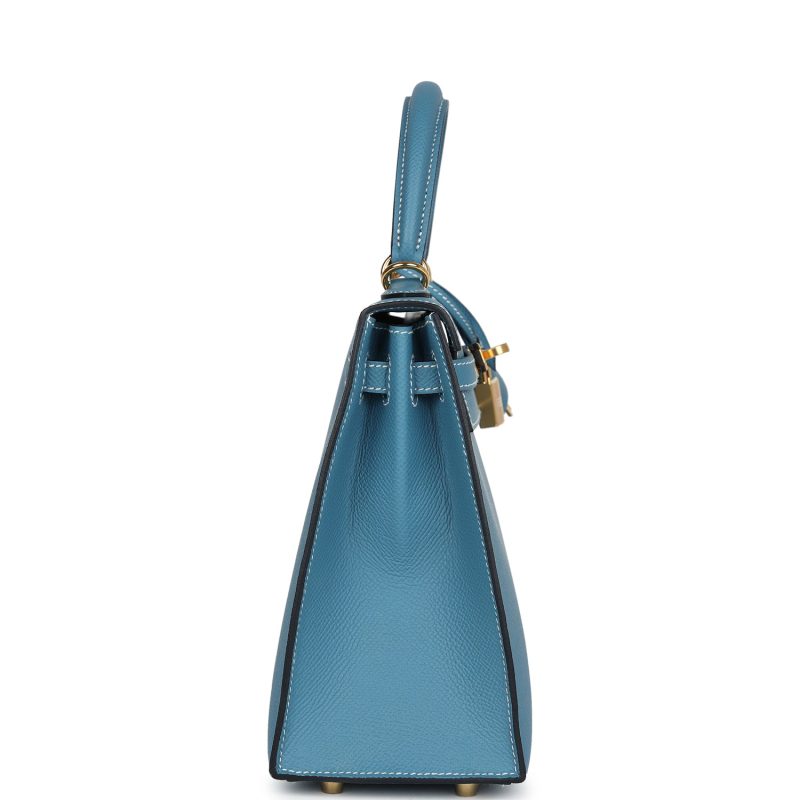 Hermes Kelly Sellier 25 Blue Jean Epsom Gold Hardware - Image 4