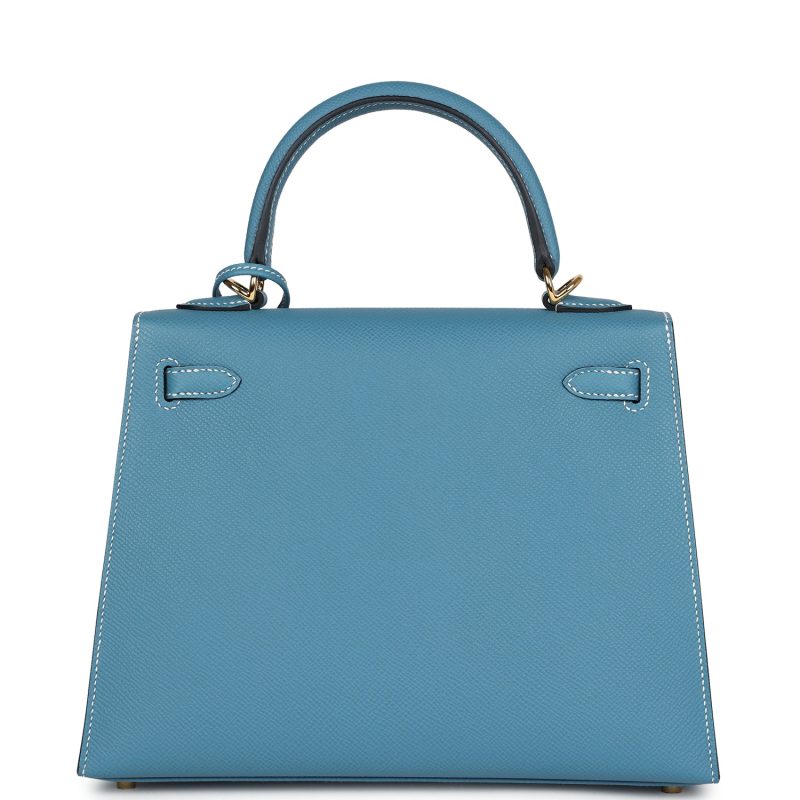Hermes Kelly Sellier 25 Blue Jean Epsom Gold Hardware - Image 5