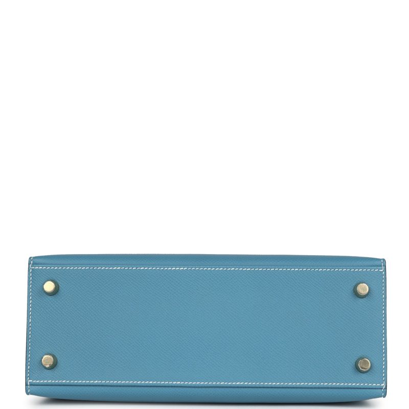 Hermes Kelly Sellier 25 Blue Jean Epsom Gold Hardware - Image 6