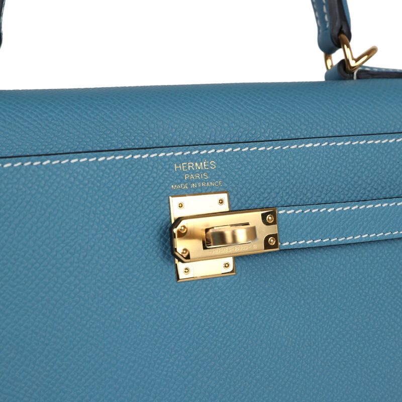 Hermes Kelly Sellier 25 Blue Jean Epsom Gold Hardware - Image 7