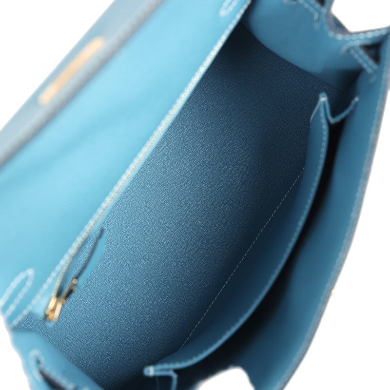 Hermes Kelly Sellier 25 Blue Jean Epsom Gold Hardware - Image 8