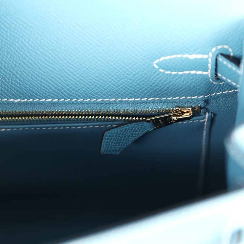 Hermes Kelly Sellier 25 Blue Jean Epsom Gold Hardware - Image 9