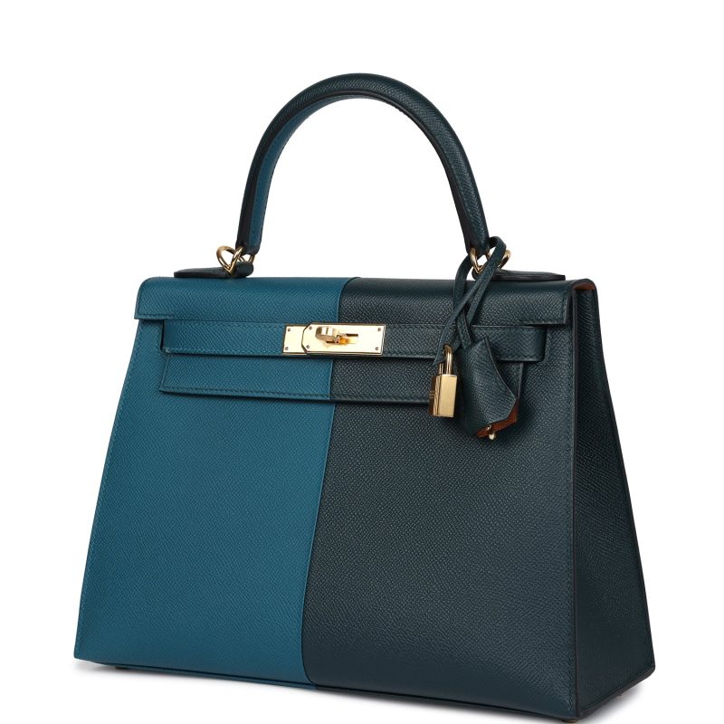 Hermes Kelly Sellier 28 Casaque Vert Cypres and Vert Bosphore Epsom Gold Hardware - Image 3