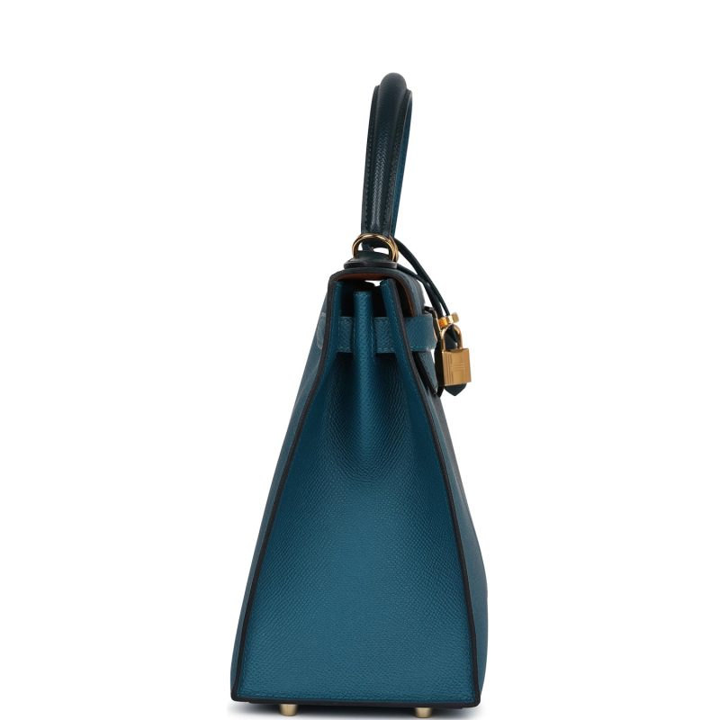 Hermes Kelly Sellier 28 Casaque Vert Cypres and Vert Bosphore Epsom Gold Hardware - Image 4