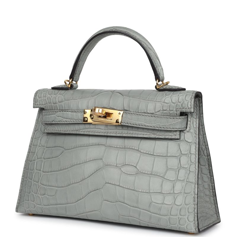 Hermes Kelly Sellier 20 Gris Ciment Matte Alligator Gold Hardware - Image 3