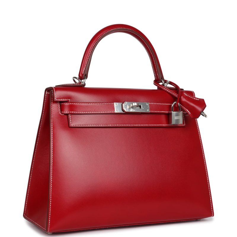 Hermes Kelly Sellier 28 Rouge Piment Box Palladium Hardware - Image 2