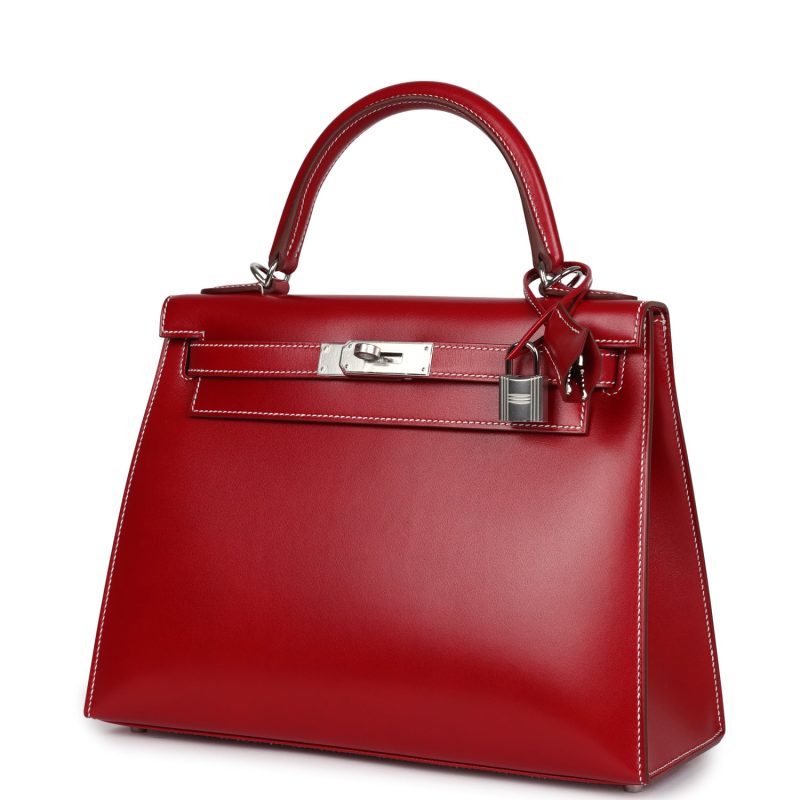 Hermes Kelly Sellier 28 Rouge Piment Box Palladium Hardware - Image 3