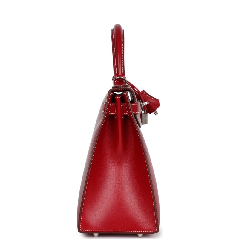 Hermes Kelly Sellier 28 Rouge Piment Box Palladium Hardware - Image 4