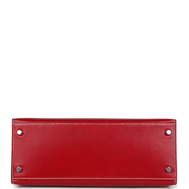 Hermes Kelly Sellier 28 Rouge Piment Box Palladium Hardware - Image 6