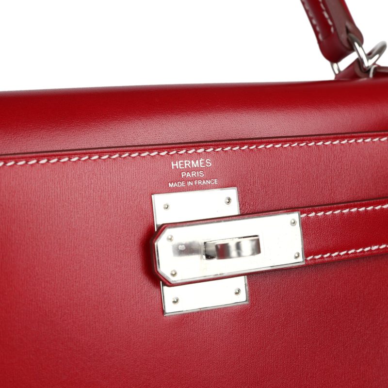 Hermes Kelly Sellier 28 Rouge Piment Box Palladium Hardware - Image 7