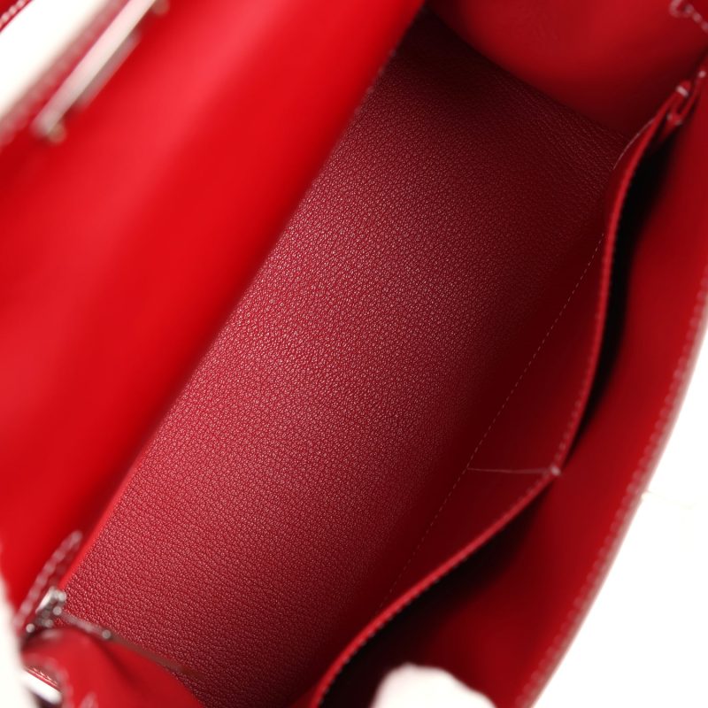 Hermes Kelly Sellier 28 Rouge Piment Box Palladium Hardware - Image 8