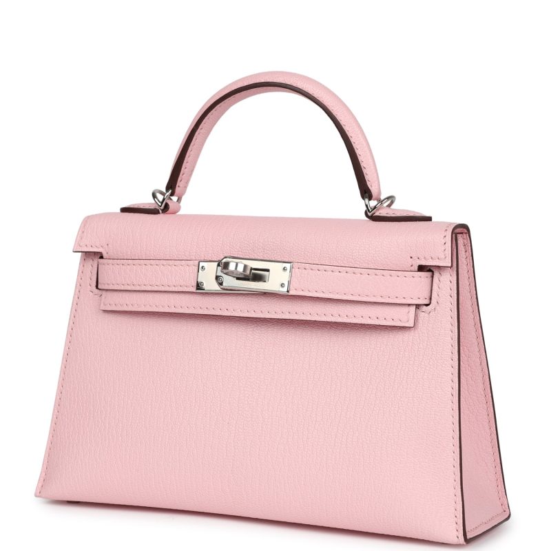 Hermes Kelly Sellier 20 Rose Sakura Chevre Mysore Palladium Hardware - Image 3