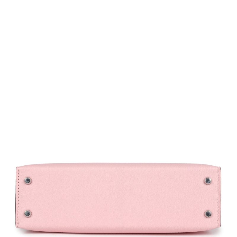 Hermes Kelly Sellier 20 Rose Sakura Chevre Mysore Palladium Hardware - Image 6