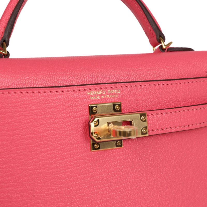 Hermes Kelly Sellier 20 Rose Azalee Chevre Mysore Gold Hardware - Image 7