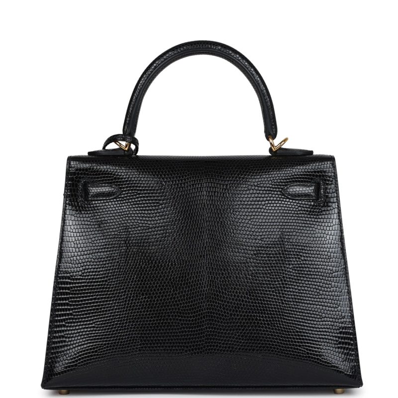 Hermes Kelly Sellier 25 Black Varanus Niloticus Lizard Gold Hardware - Image 4
