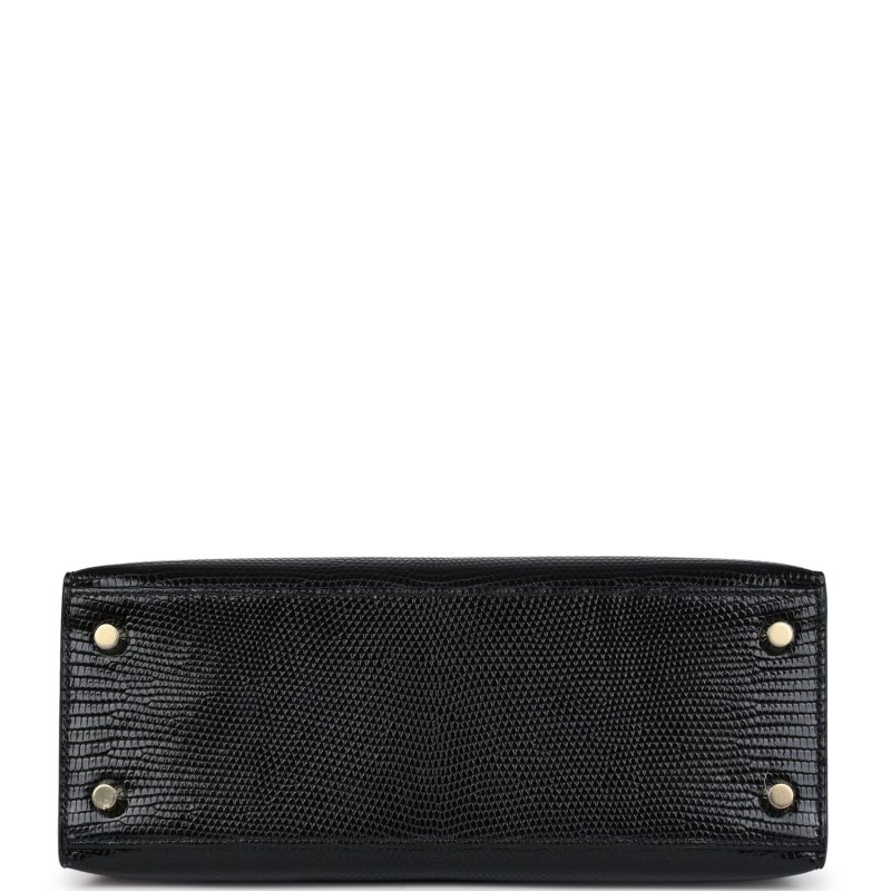Hermes Kelly Sellier 25 Black Varanus Niloticus Lizard Gold Hardware - Image 5