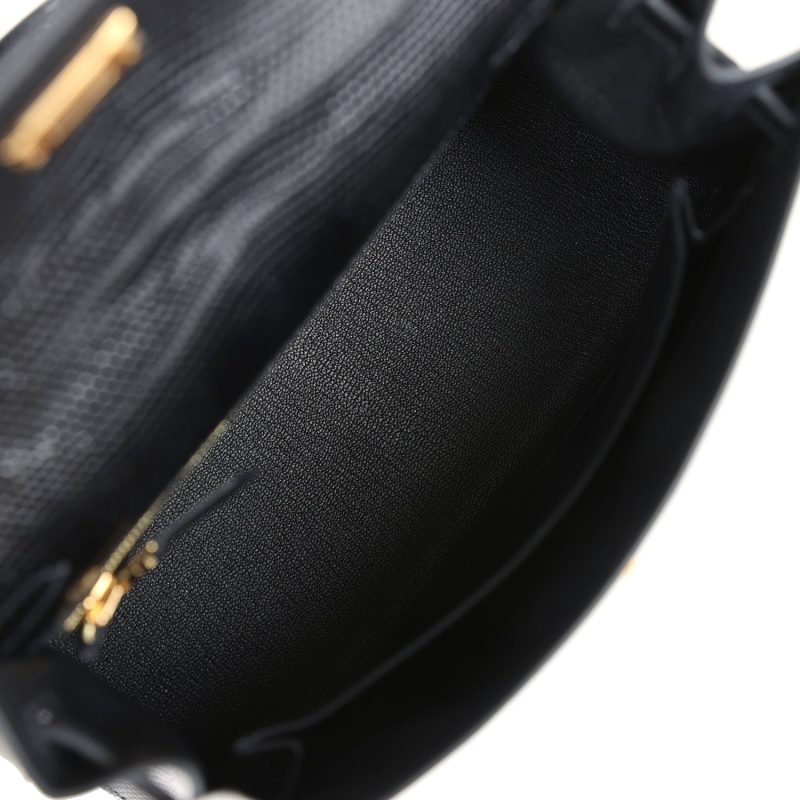 Hermes Kelly Sellier 25 Black Varanus Niloticus Lizard Gold Hardware - Image 7