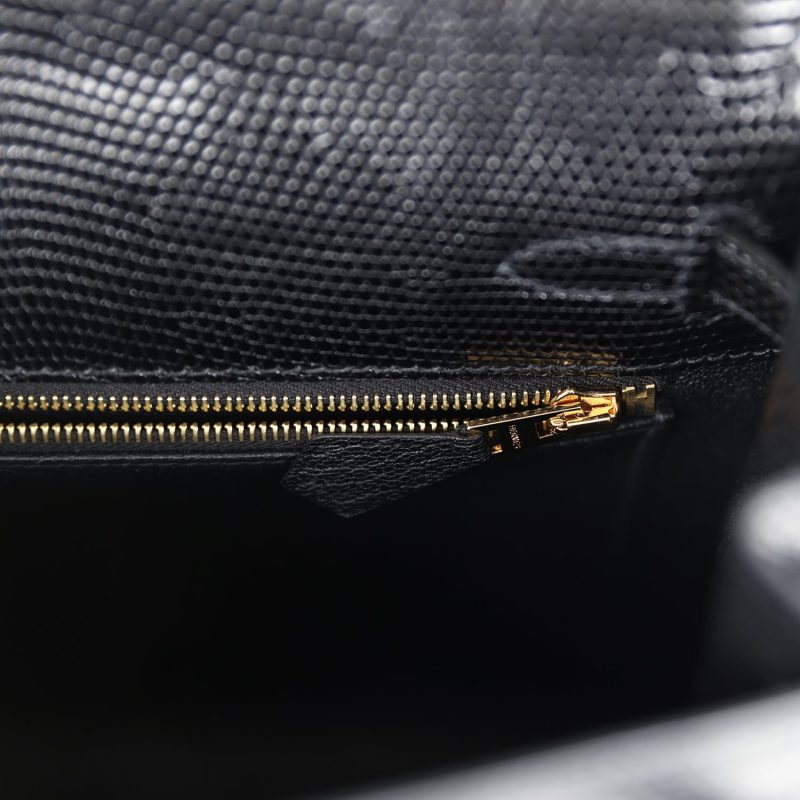 Hermes Kelly Sellier 25 Black Varanus Niloticus Lizard Gold Hardware - Image 8