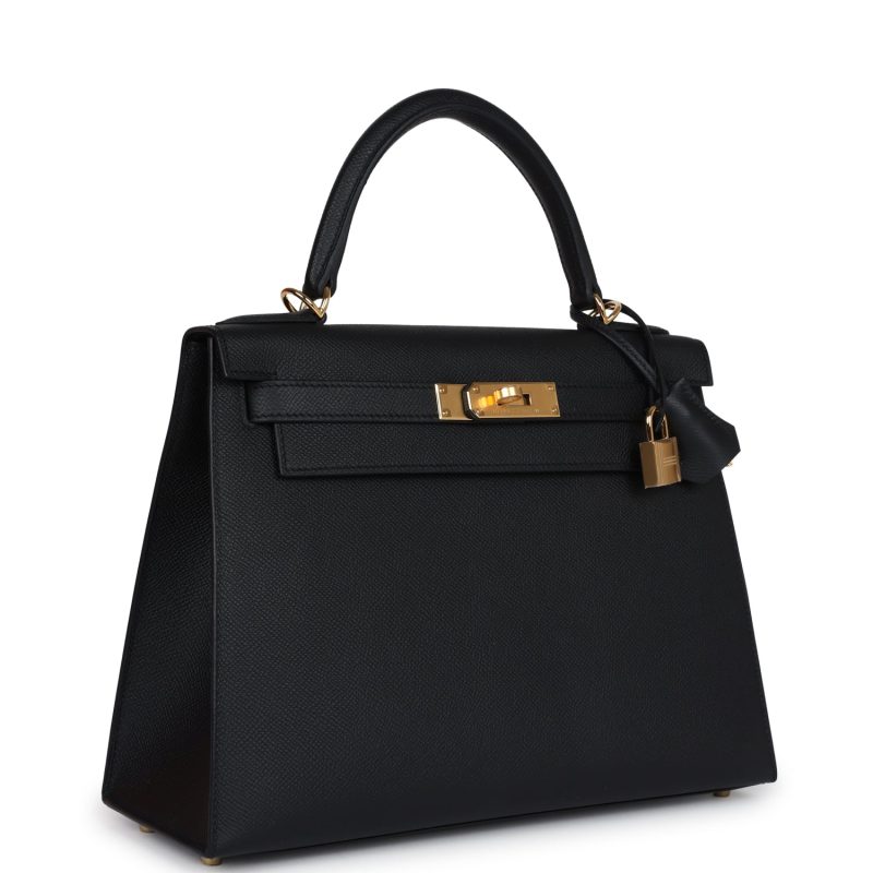 Hermes Kelly Sellier 28 Black Epsom Gold Hardware - Image 2