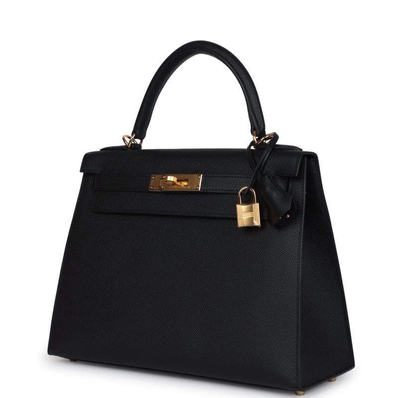 Hermes Kelly Sellier 28 Black Epsom Gold Hardware - Image 3