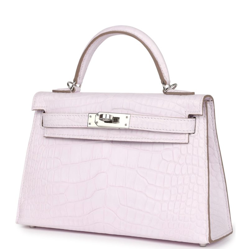 Hermes Kelly Sellier 20 Mauve Pale Boreal Satin Alligator Palladium Hardware - Image 3