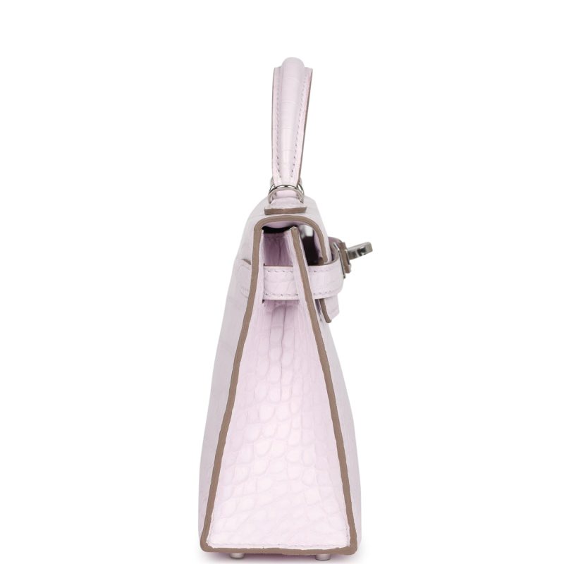 Hermes Kelly Sellier 20 Mauve Pale Boreal Satin Alligator Palladium Hardware - Image 4