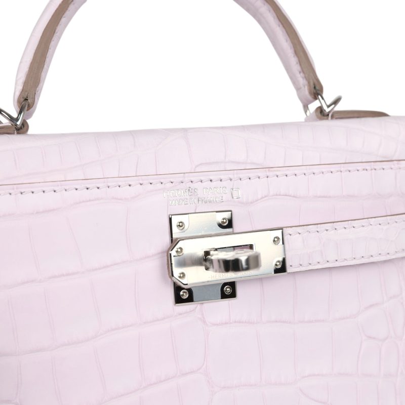 Hermes Kelly Sellier 20 Mauve Pale Boreal Satin Alligator Palladium Hardware - Image 7