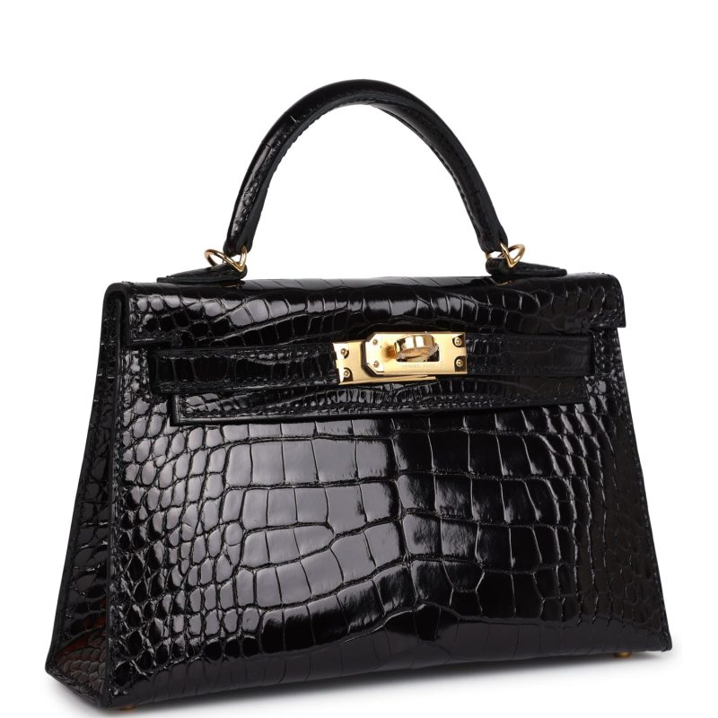 Hermes Kelly Sellier 20 Black Shiny Alligator Gold Hardware - Image 2