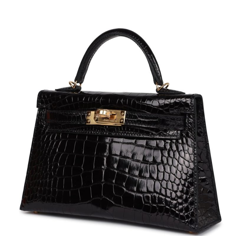 Hermes Kelly Sellier 20 Black Shiny Alligator Gold Hardware - Image 3