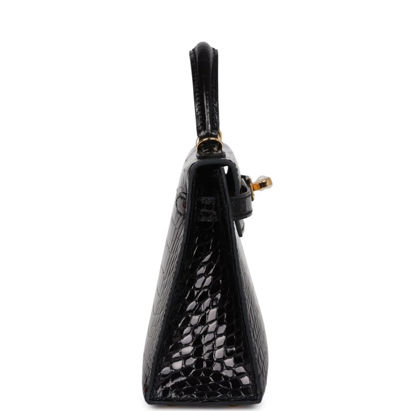 Hermes Kelly Sellier 20 Black Shiny Alligator Gold Hardware - Image 4