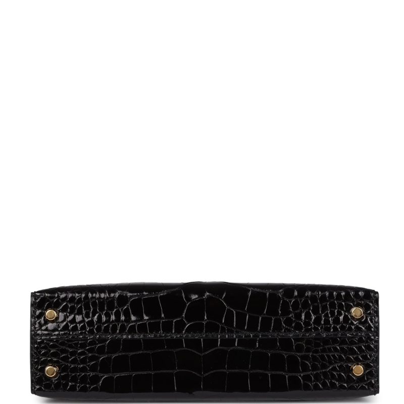 Hermes Kelly Sellier 20 Black Shiny Alligator Gold Hardware - Image 6