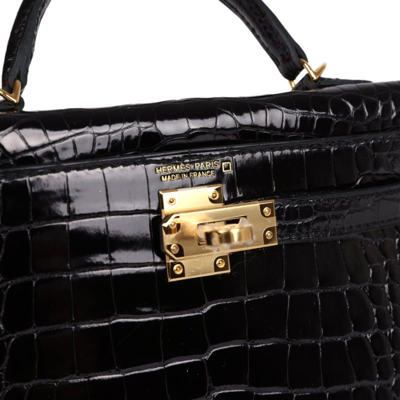 Hermes Kelly Sellier 20 Black Shiny Alligator Gold Hardware - Image 7