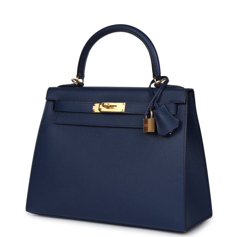 Hermes Kelly Sellier 28 Bleu Navy Epsom Gold Hardware - Image 3