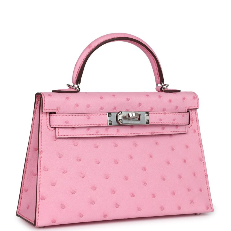 Hermes Kelly Sellier 20 Bubblegum Ostrich Palladium Hardware - Image 2