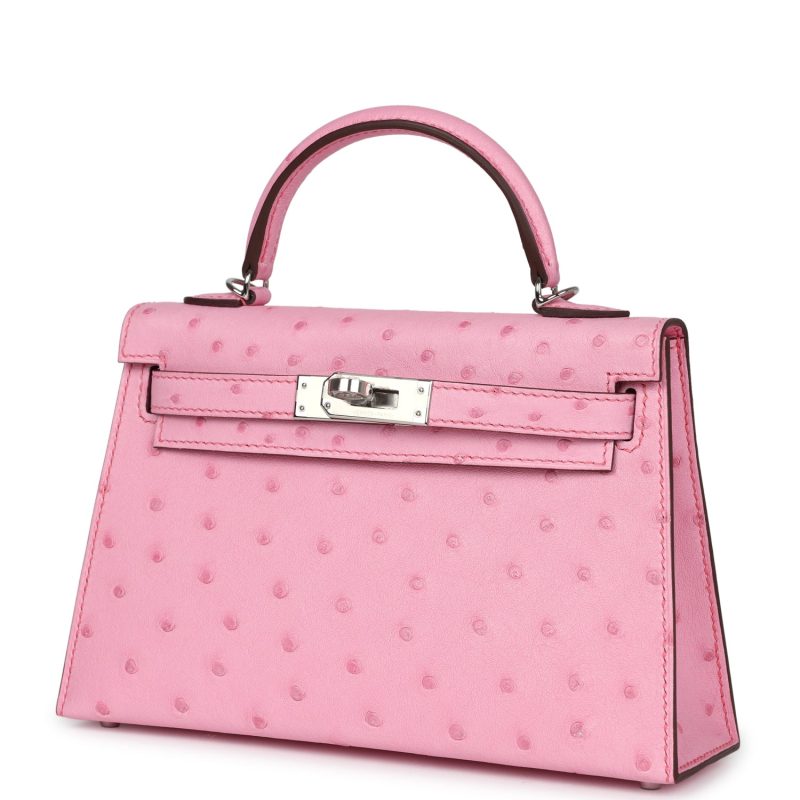 Hermes Kelly Sellier 20 Bubblegum Ostrich Palladium Hardware - Image 3