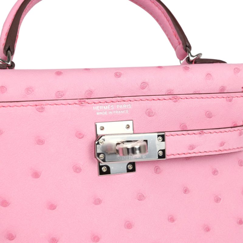 Hermes Kelly Sellier 20 Bubblegum Ostrich Palladium Hardware - Image 7