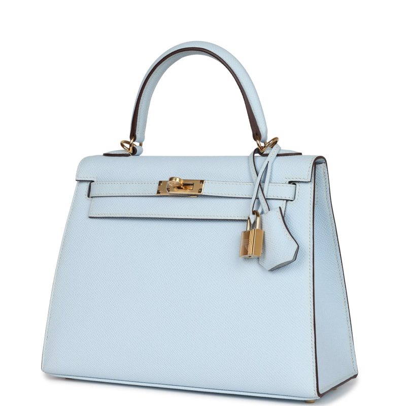 Hermes Kelly Sellier 25 Bleu Brume Epsom Gold Hardware - Image 3